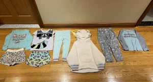 Girls Size 7 Winter Pajamas Lot 8 Pieces, Shorts, Pants, Shirts Hoodie Justice - Picture 1 of 13
