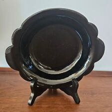 Frankoma 30B Onyx Black Bowl Scalloped Pottery w ears handles USA