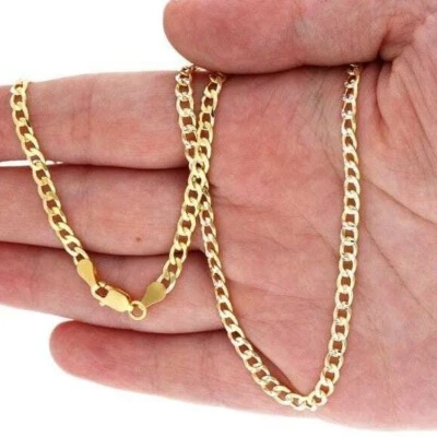 Cadena de oro sobre plata de 3,5 mm con corte de diamante pavé cubano (eslabones sólidos) 16"-30" Foto 1 de 4