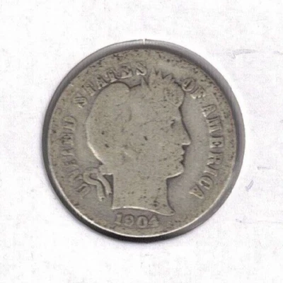 1904 Philadelphia Barber Circulated Dime 10 Cents Silver Coin! - Image 1 of 2