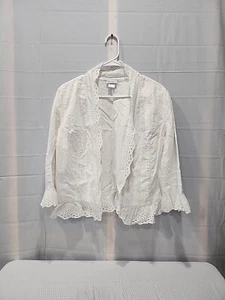 Vicki Wayne Open Jacket Bolero Shrug Size 26AA Cardigan XL White 100% Cotton - Picture 1 of 8