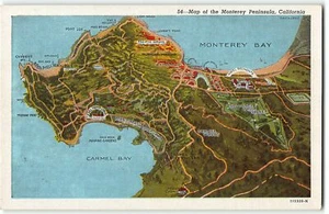 Mappa della PENISOLA DI MONTEREY, CALIFORNIA c9150s Cartolina di Teich - Foto 1 di 2
