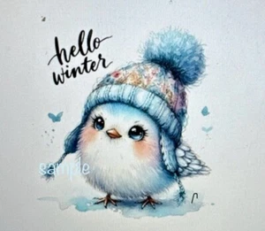 HELLO WINTER BIRD BLUE ENVELOPE LABELS STICKERS SEALS PARTY FAVORS ROUND - Picture 1 of 1