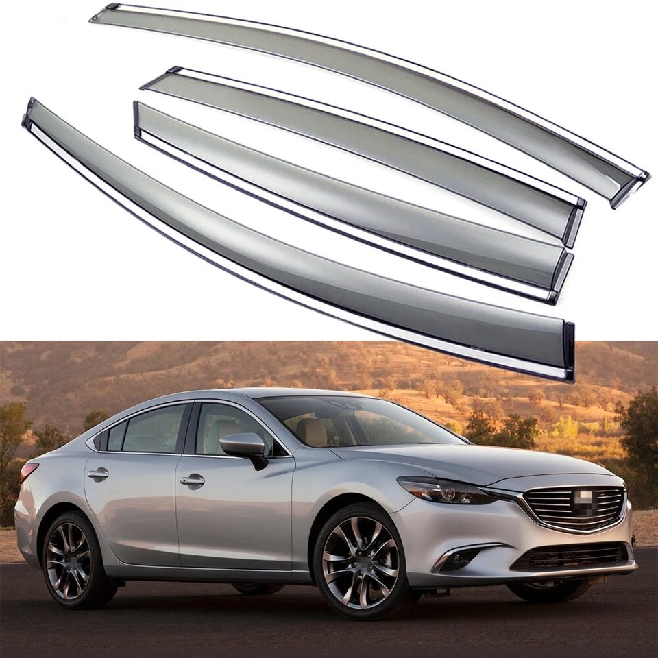 4x Car Window Visor Vent Deflector Sun/Rain Guards for Mazda 6 Sedan 2014-2021 - Image 1 of 4