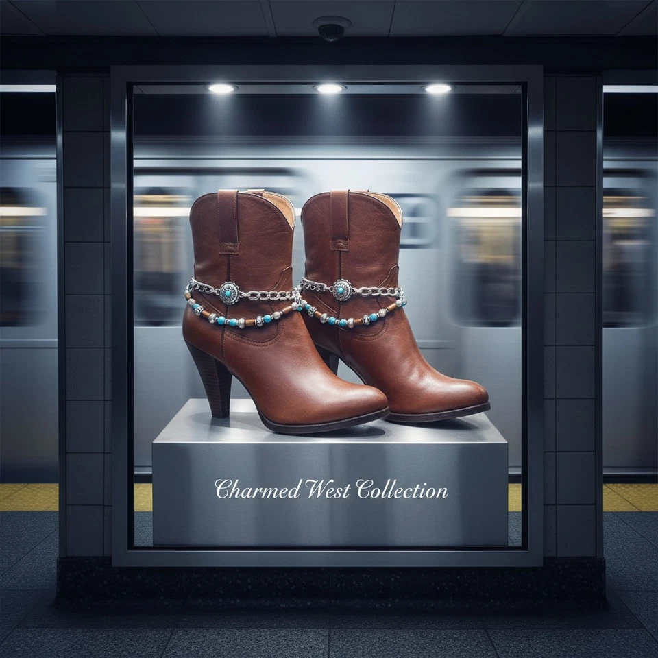 Mujeres 2 PIEZAS Bota de Vaquero de Metal Plateado Cadena Zapato Tobilleras Onda Étnico Flores Dijes Foto 1 de 4