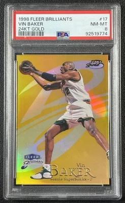 VIN BAKER PSA 8 (2 SUPERIOR) 1998 FLEER BRIGHT #17TG 24 QUILATES 24KT OURO 01/24 - Imagem 1 de 2