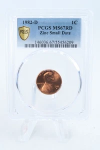1982-D PCGS MS67RD Zinc Small Date Lincoln Memorial Cent Business Strike 1C - Picture 1 of 2