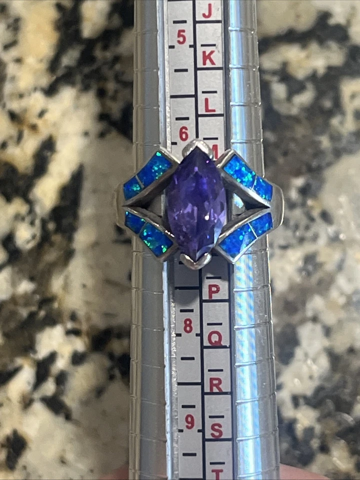 Anillo vintage de amatista de ley 925 y ópalo azul talla 6,75 Foto 1 de 4