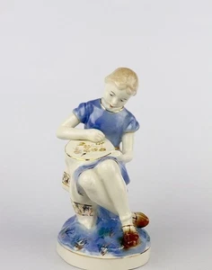 Estatuilla de porcelana Gzhel bordada niña URSS decoración de exhibición coleccionable vintage - Imagen 1 de 10