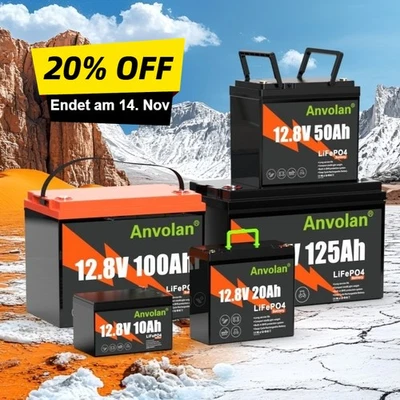 ANVOLAN Batería 12V 100ah 20ah 125ah 50Ah Batería Litio LiFePO4 BMS para Instalación Solar Barco