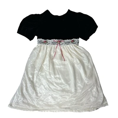 Rose Cottage Black Velvet Bodice White Lace Skirt Dress Girls 6X Formal Holiday - Image 1 of 4