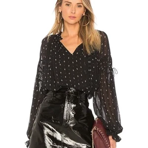 Joie black amalthea printed silk peasent blouse size small - Picture 1 of 6