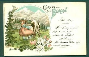 GRUSS AUS DEN BERGEN ,EARLY CHROMO,SENT 1895,vintage postcard - Foto 1 di 1