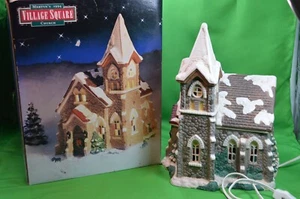Mervyn's 1994 Village Square Church Lights Up,Christmas Village W/ Box - Picture 1 of 6