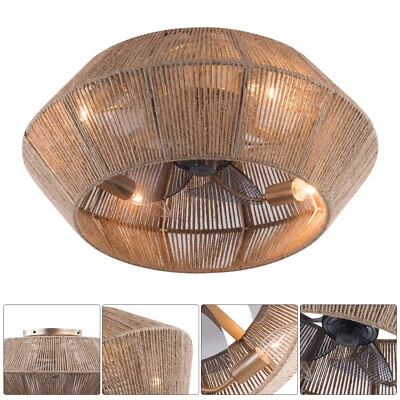 Boho Ceiling Fan Rattan Caged Flush Mount Fan Light +Remote Control Ceiling Fan - Image 1 of 4