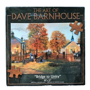Bridge to Unity Puzzle Dave Barnhouse 1000 Pc  Autumn Fall Church Scene NEW - Picture 1 of 5
