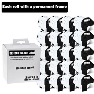 20Roll 2-3/7"x1-1/7" White Paper Address 800 Labels For Brother QL-1050N DK-1209 - Picture 1 of 10