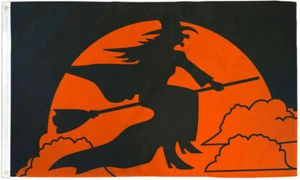 Halloween Witch Flag 3x5ft Orange Halloween Decor Witch on Broomstick Flag - Picture 1 of 5