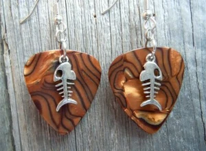 Fish Bone Charm Guitar Pick Earrings - Pick Your Color - Picture 1 of 17