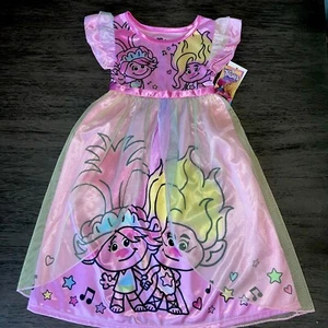 Trolls Poppy & Viva Toddler Girl's Fancy Rainbow Character Nightgown, Gown 2T 3T - Picture 1 of 4