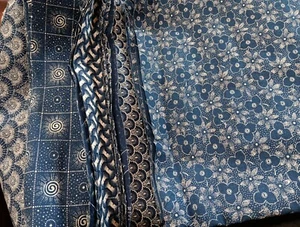 Washed Indigo Fabric 5 Pieces 1 Yard Each Da Gama Textiles Varied Patterns New - Picture 1 of 24