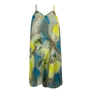 Nuevo con etiquetas Vestido Bar III Para Mujer Talla XS Verde Azul Acuarela Plisado Cuello en V Sin Mangas - Imagen 1 de 13