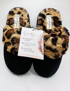 Jessica Simpson Women's Size 6 Faux Fur Memory Foam Slippers Leopard - Picture 1 of 8