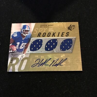 Camiseta triple de novato Upper Deck SPx Hakeem Nicks RC 2009 automática #342/549 Giants Foto 1 de 2