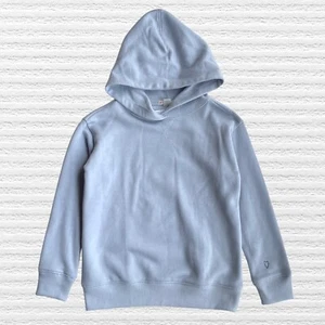 New J Crew Crewcuts Girls Heart on Sleeve Hoodie Sweatshirt Blue Pullover Size S - Picture 1 of 12
