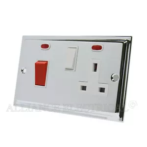 Slimline Polished Chrome Cooker Control Unit 45 Amp Cooker Switch Socket Neon - Picture 1 of 3