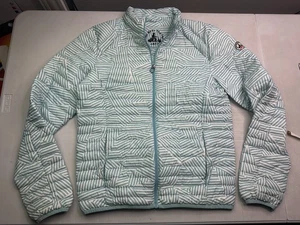JOTT Just Over The Top Lightweight Puffer Jacket Womens Striped Teal White Sz M - Picture 1 of 10