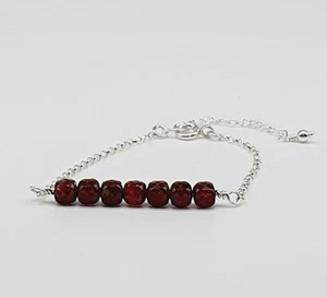Pulsera de plata esterlina 925 de piedra preciosa granate - piedra de nacimiento de enero - Imagen 1 de 2