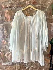 Top tunica For Love and Liberty pizzo e trasparente seta blu chiaro taglia L cami incluso - Foto 1 di 16