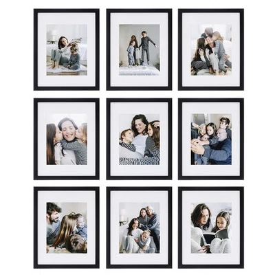 Juego de marco de pared de galería de 9 piezas, 11x14 pulgadas enmarañado a 8x10 pulgadas. (Negro Mate) Foto 1 de 4