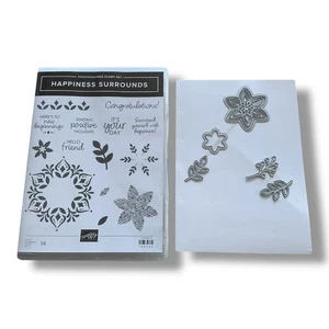 Stampin’ Up! Sello Happiness Surrounds 149744 con troqueles flores hojas citas nieve - Imagen 1 de 4