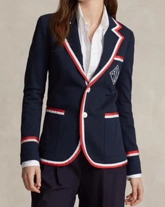 Polo Ralph Lauren Polo Contrast Trim French Terry Cricket Blazer Navy Sz 10 NWT - Picture 1 of 10