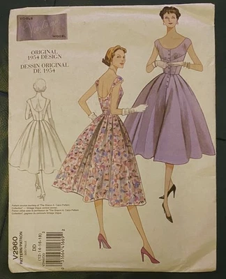 UNCUT Vintage Vogue 1950s sewing pattern V2960 fit & flair dress 12-14-16-18 - Image 1 of 2