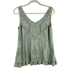 Camiseta sin mangas bordada Soft Surroundings para mujer pequeña gris verde India Boho Cottage - Imagen 1 de 7