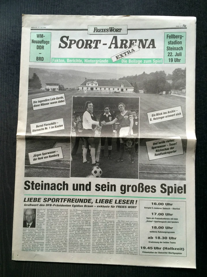 22.07.1993 Neuauflage WM 1974 DDR - BRD + 85 Jahre SV 08 Steinach, Sport-Arena - Bild 1 von 1
