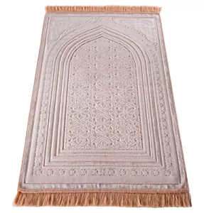 Alfombra de oración de terciopelo islámico turco Sajadah Najma peluche de lujo Janamaz rosa - Imagen 1 de 8
