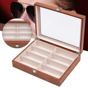 8/12 Slot Wood Eye Glasses Case Storage Cover Eyewear Display Box Organizer - Picture 1 of 11