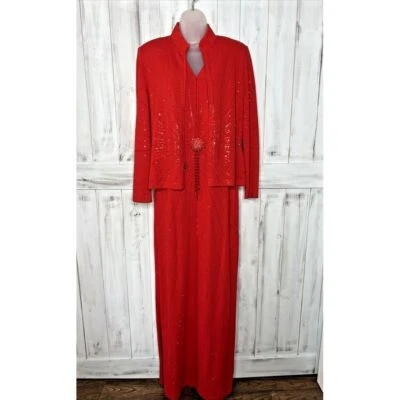 NUEVO CONJUNTO MAXI VESTIDO Y CHAQUETA ST JOHN ROJO NOCHE SANTANA TEJIDO CRISTAL TALLA 10 Foto 1 de 4