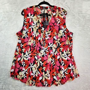 Cocomo Sleeveless Womens Summer Top Pink & Black 2x Flowy Pintuck Detail NWT - Picture 1 of 7