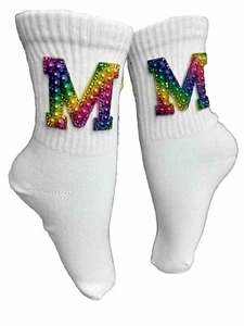 Girl’s Pearl M Initial Pearl And Glitter Socks SS: 10-13 - Picture 1 of 4