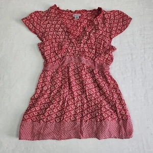 Motherhood Maternity Womens Top M Red Rayon Floral V-neck Short Sleeve Pullover - Picture 1 of 13