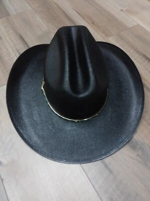 西部牛仔牛帽 - 尺寸 7 - 黑色人造毛毡 - 绿色/黑色表带 — 第 1/2 张图片