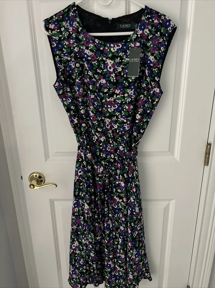 Lauren Ralph Lauren Womens Vilodie Purple Floral Casual Dress 10 BHFO 3606