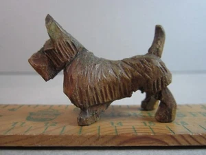 Black Nose Brown SCOTTIE Carved Wood Dog  2" Mini Prick Ears Scottish Terrier - Picture 1 of 6