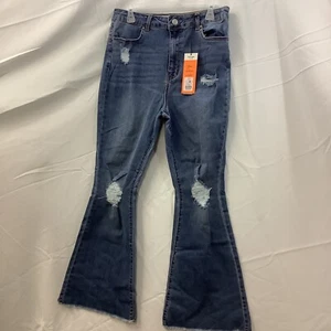 Refuge Womens Jeans Blue Denim Casual Distressed High Rise Flared Leg Size 11 - Picture 1 of 8