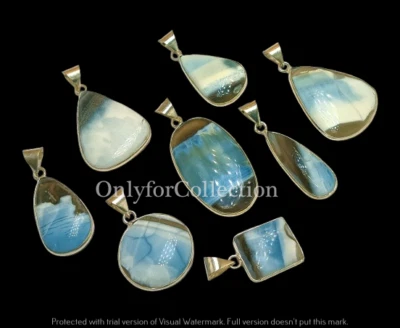 Lote de pingente elegante de pedra preciosa de opala azul folheado a prata esterlina 925 presente - Imagem 1 de 3